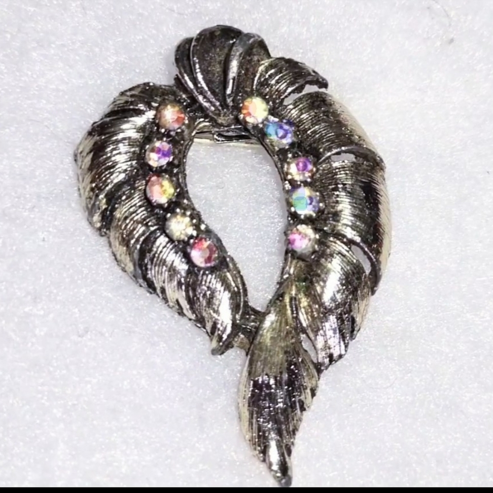 Vintage Leaf Wrap AB Crystal Brooch